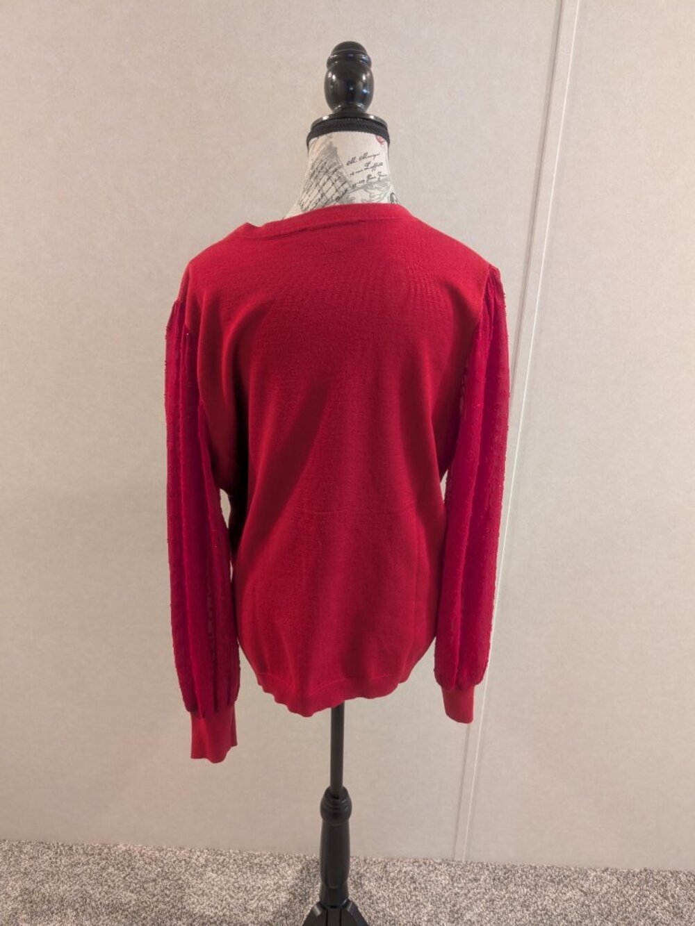 Tommy Hilfiger Red V Neck Swiss Dot Sheer Sleeve Sweater XL Women's - Picture 8 of 8